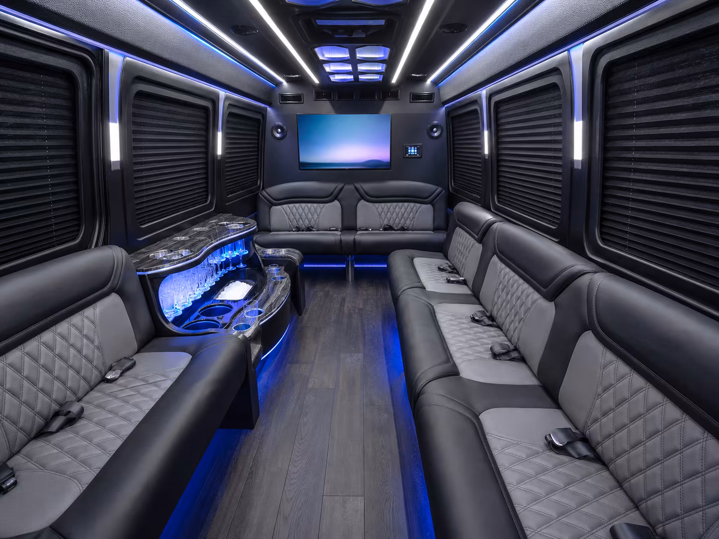 santa monica 40 passenger party bus interior